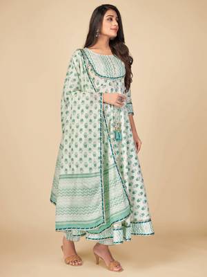 Green Cotton Printed stitched   Kurta    Pant with dupatta 4
