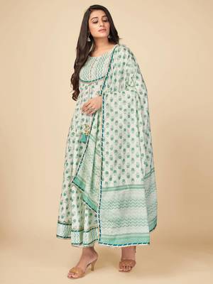 Green Cotton Printed stitched   Kurta    Pant with dupatta 5