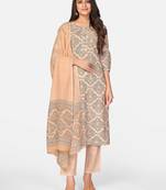 Peach Cotton Printed stitched   Kurta    Pant with dupatta