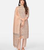 Peach Cotton Printed stitched   Kurta    Pant with dupatta