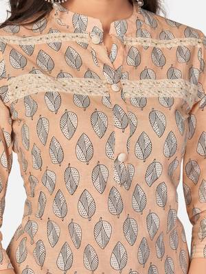 Peach Cotton Printed stitched   Kurta    Pant with dupatta 6