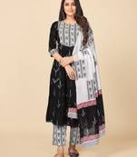 Black Cotton Printed stitched   Kurta    Pant with dupatta