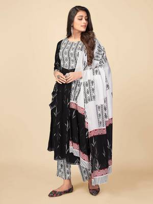 Black Cotton Printed stitched   Kurta    Pant with dupatta 5