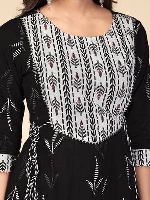 Black Cotton Printed stitched   Kurta    Pant with dupatta 6