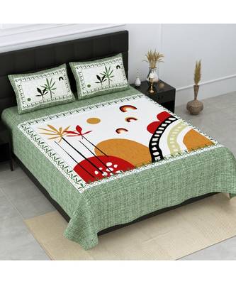 Multicolour Cotton  Printed King Size Double Bed Sheets With Pillow Cover 1