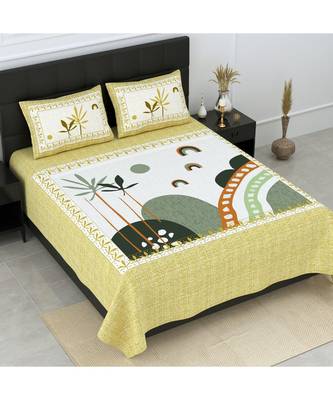 Multicolour Cotton Printed King Size Double Bed Sheets With Pillow Cover 1