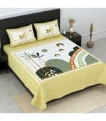 Multicolour Cotton Printed King Size Double Bed Sheets With Pillow Cover