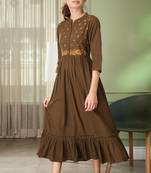 Olive embroidered cotton long dresses