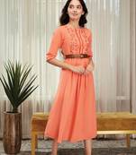 Peach embroidered cotton long dresses