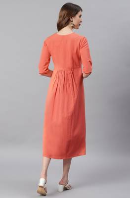 Peach embroidered cotton long dresses 4