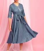 Blue printed cotton long dresses