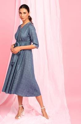 Blue printed cotton long dresses 2