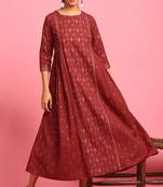 Maroon printed cotton long dresses