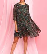 Green printed georgette short dresses