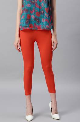 Janasya Orange plain viscose leggings 2