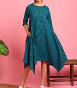 Janasya Blue printed cotton long dresses