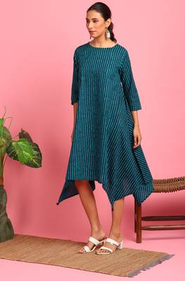 Janasya Blue printed cotton long dresses 2