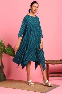 Janasya Blue printed cotton long dresses 3