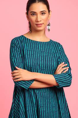 Janasya Blue printed cotton long dresses 5