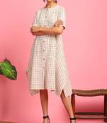 Janasya Cream woven cotton long dresses