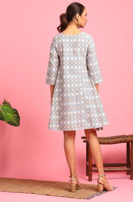 Cream printed cotton short dresses 4