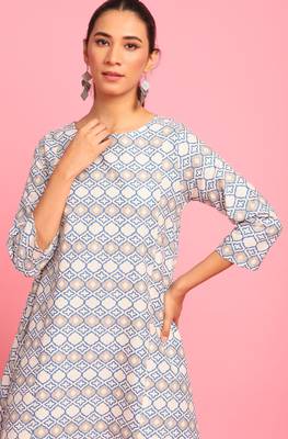 Cream printed cotton short dresses 5