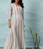 Janasya White woven viscose rayon maxi dresses