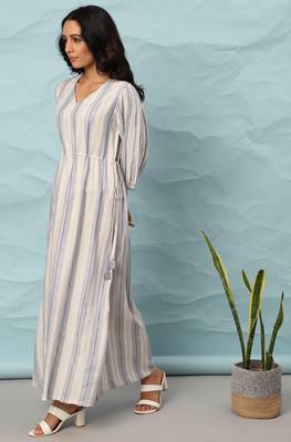 Janasya White woven viscose rayon maxi dresses 2