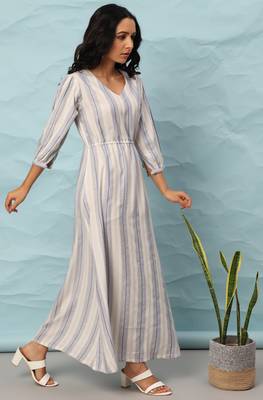 Janasya White woven viscose rayon maxi dresses 3