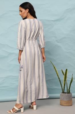 Janasya White woven viscose rayon maxi dresses 4