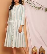 Janasya Off white woven viscose rayon long dresses