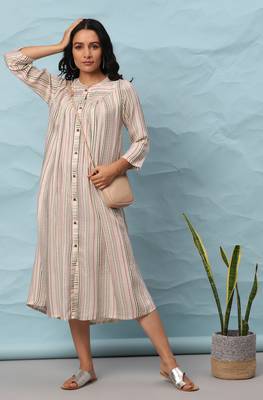 Janasya Multicolor woven viscose rayon long dresses 1