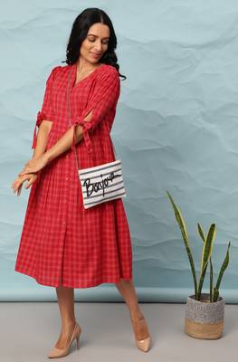 Red printed cotton long dresses 1
