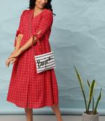 Red printed cotton long dresses