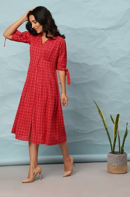 Red printed cotton long dresses 2