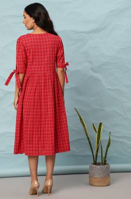 Red printed cotton long dresses 4