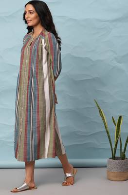 Janasya Multicolor woven cotton long dresses 2
