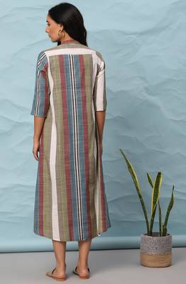 Janasya Multicolor woven cotton long dresses 4