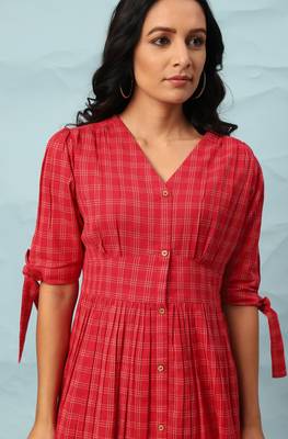 Red printed cotton long dresses 5