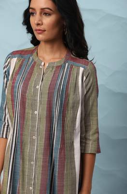 Janasya Multicolor woven cotton long dresses 5