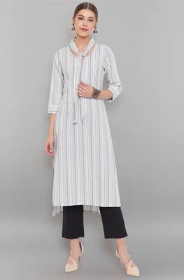 Janasya White woven cotton kurta 2