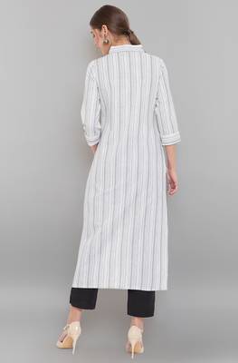 Janasya White woven cotton kurta 4