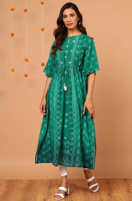 Green printed georgette kurtas-and-kurtis 1