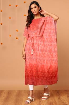 Peach printed georgette kurtas-and-kurtis 2