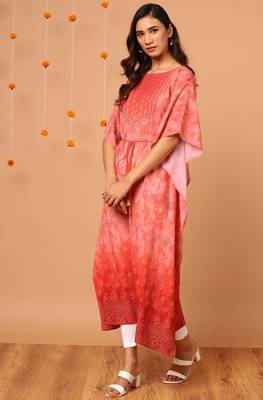 Peach printed georgette kurtas-and-kurtis 3