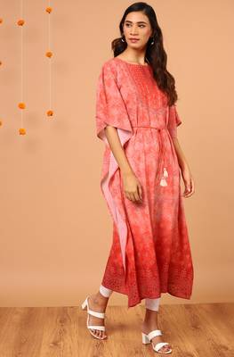 Peach printed georgette kurtas-and-kurtis 4