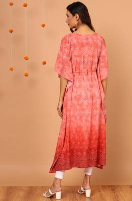 Peach printed georgette kurtas-and-kurtis 5