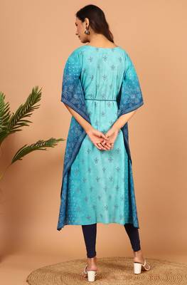 Blue printed georgette kurta 4