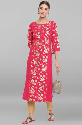 Janasya Pink printed crepe kurta 1