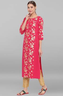 Janasya Pink printed crepe kurta 2